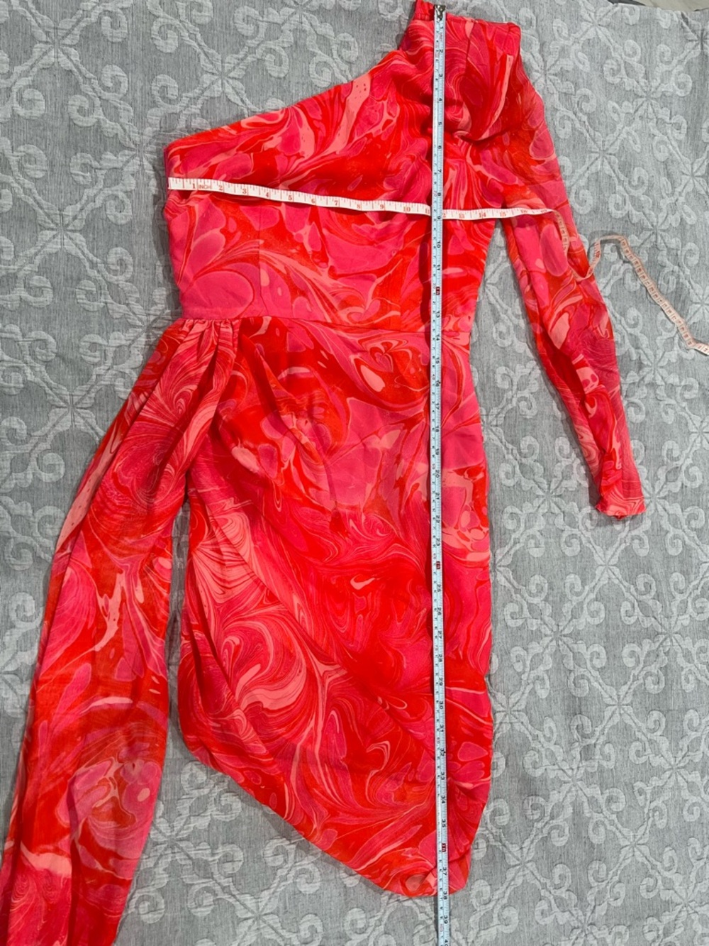 ASOS Red and Pink Asymmetrical Long-Sleeve Dress - Picture 4 of 4